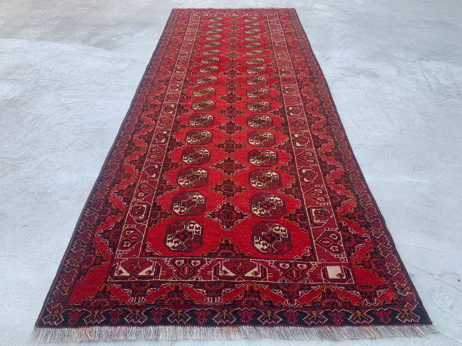 9'10 x 3'6 Hand-Knotted Peshawari Chobi Wool Runner Rug - Red Tribal Geometric Hallway Rug - KBHM-615
