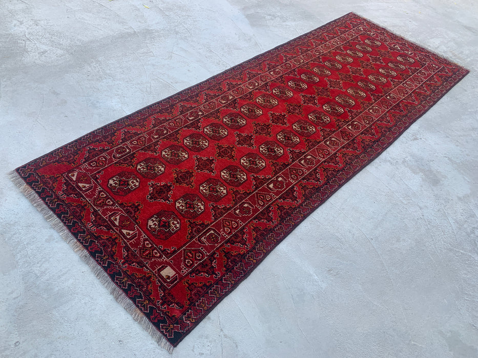 9'10 x 3'6 Hand-Knotted Peshawari Chobi Wool Runner Rug - Red Tribal Geometric Hallway Rug - KBHM-615