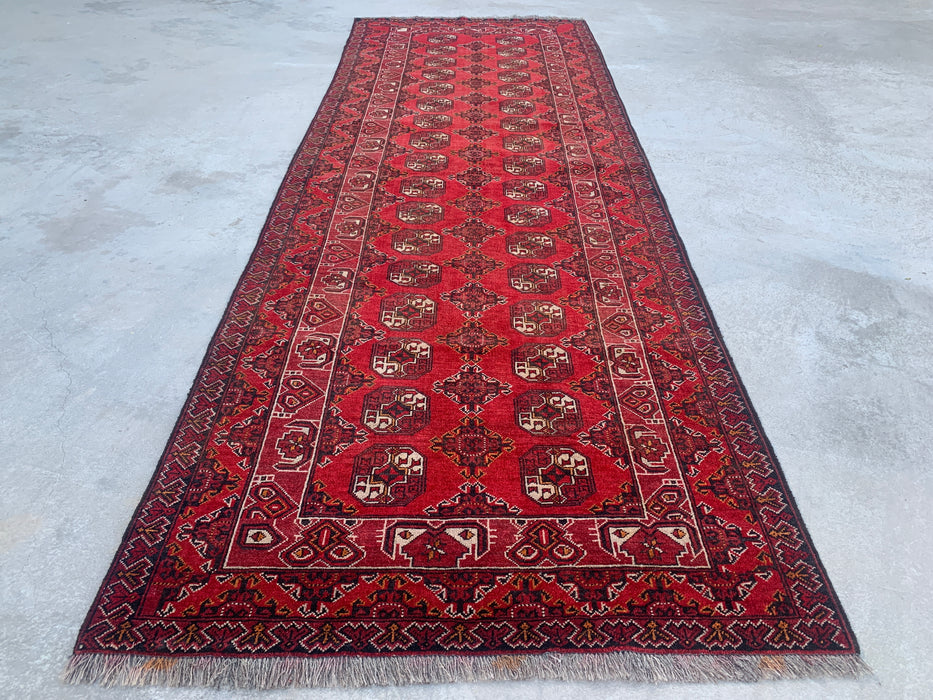 9'10 x 3'6 Hand-Knotted Peshawari Chobi Wool Runner Rug - Red Tribal Geometric Hallway Rug - KBHM-615