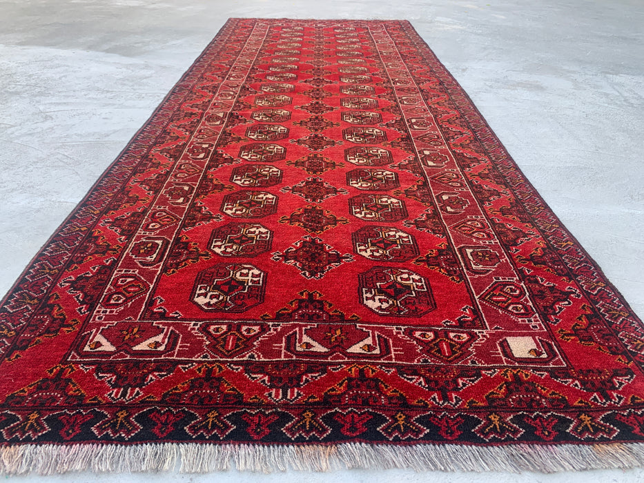 9'10 x 3'6 Hand-Knotted Peshawari Chobi Wool Runner Rug - Red Tribal Geometric Hallway Rug - KBHM-615