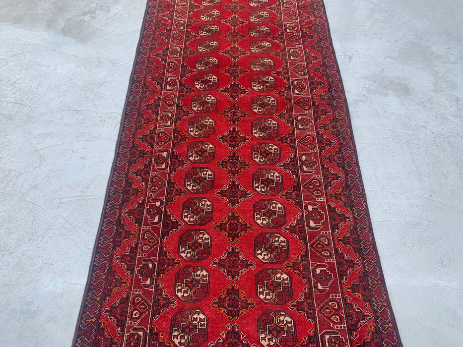 9'10 x 3'6 Hand-Knotted Peshawari Chobi Wool Runner Rug - Red Tribal Geometric Hallway Rug - KBHM-615