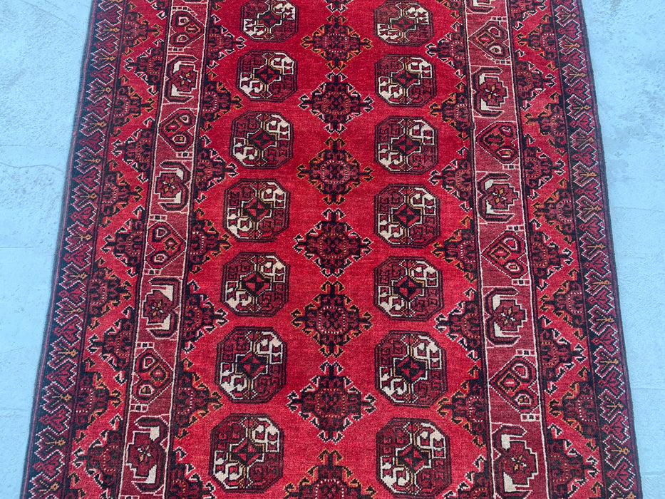 9'10 x 3'6 Hand-Knotted Peshawari Chobi Wool Runner Rug - Red Tribal Geometric Hallway Rug - KBHM-615