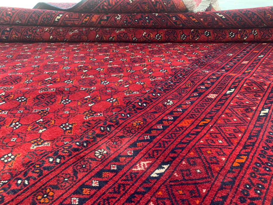 Handmade Persian Wool Area Rug 7x10 - Red Tribal Geometric Chobi Style Rug - Exact Size 9'8" x 6'8" - KBHM-617