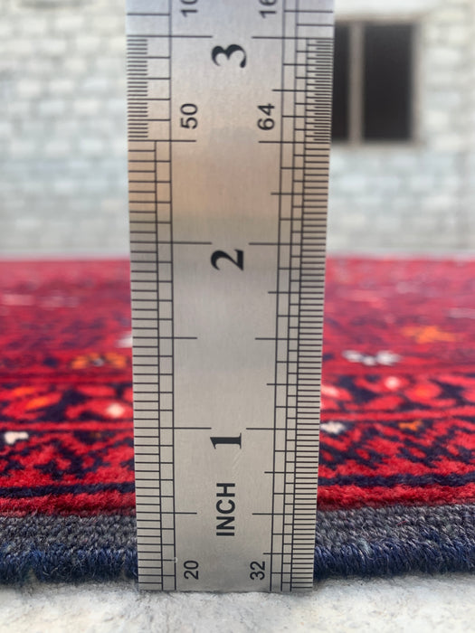 Handmade Persian Wool Area Rug 7x10 - Red Tribal Geometric Chobi Style Rug - Exact Size 9'8" x 6'8" - KBHM-617