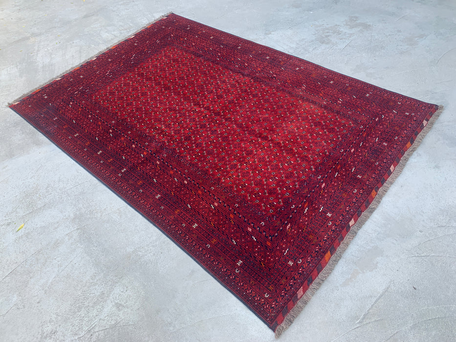 Handmade Persian Wool Area Rug 7x10 - Red Tribal Geometric Chobi Style Rug - Exact Size 9'8" x 6'8" - KBHM-617