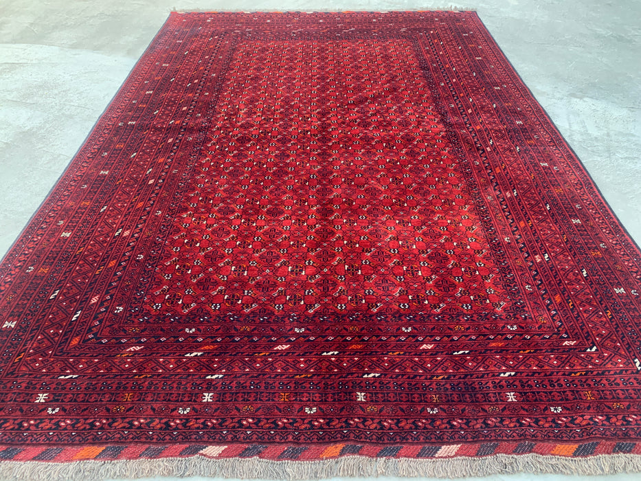 Handmade Persian Wool Area Rug 7x10 - Red Tribal Geometric Chobi Style Rug - Exact Size 9'8" x 6'8" - KBHM-617