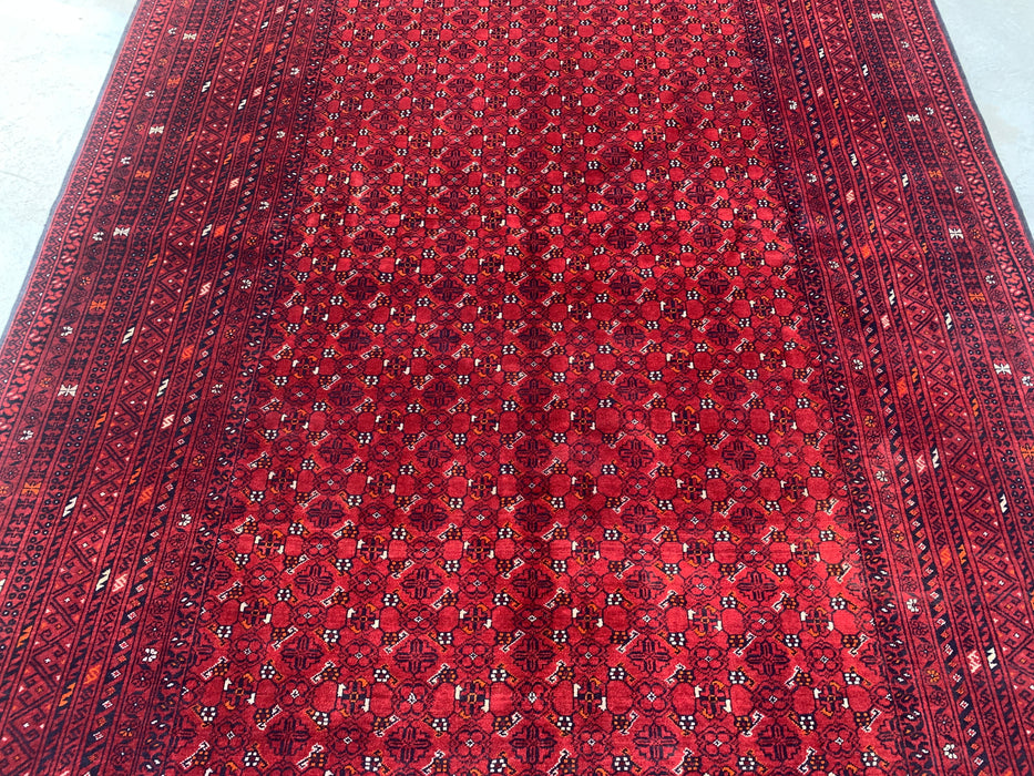 Handmade Persian Wool Area Rug 7x10 - Red Tribal Geometric Chobi Style Rug - Exact Size 9'8" x 6'8" - KBHM-617