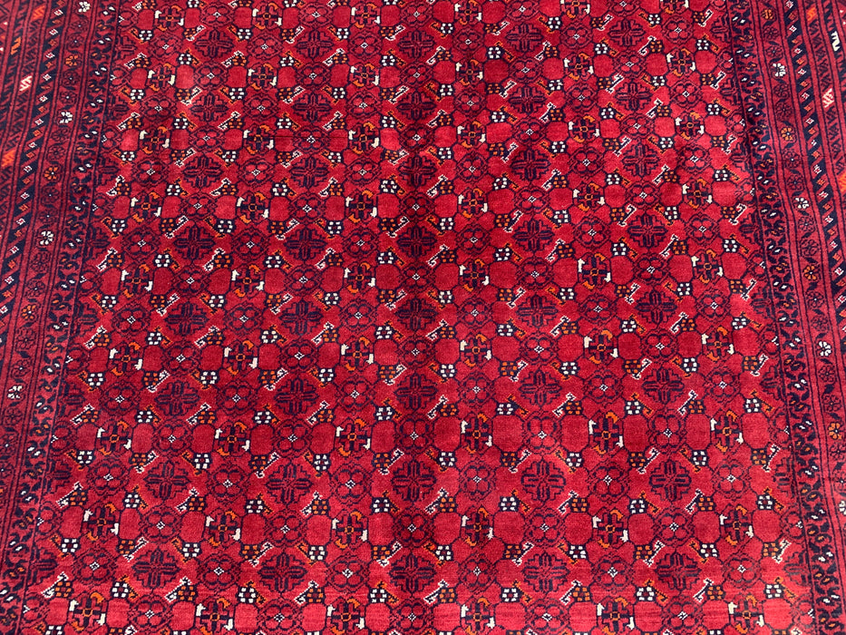 Handmade Persian Wool Area Rug 7x10 - Red Tribal Geometric Chobi Style Rug - Exact Size 9'8" x 6'8" - KBHM-617