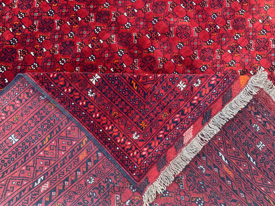 Handmade Persian Wool Area Rug 7x10 - Red Tribal Geometric Chobi Style Rug - Exact Size 9'8" x 6'8" - KBHM-617