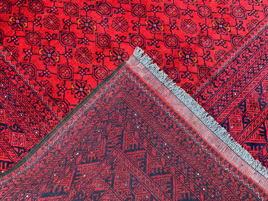Handmade Persian Wool Area Rug 7x10 - Red Tribal Geometric Chobi Style Rug - Exact Size 9'7" x 6'6" - KBHM-618