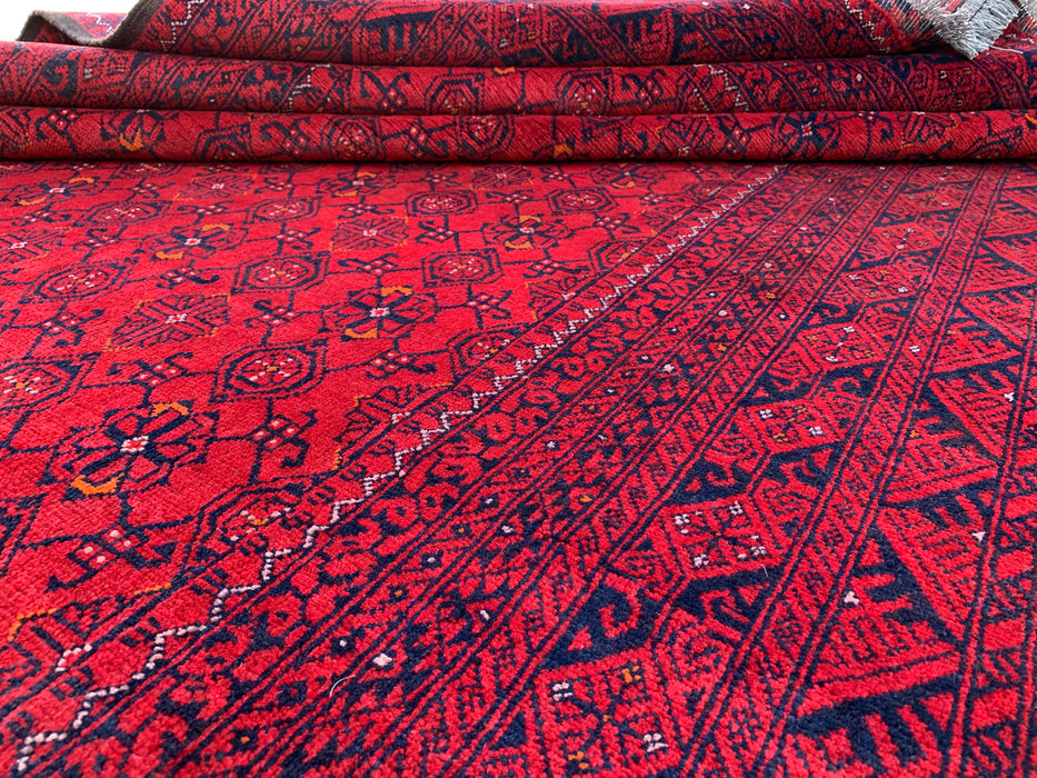 Handmade Persian Wool Area Rug 7x10 - Red Tribal Geometric Chobi Style Rug - Exact Size 9'7" x 6'6" - KBHM-618