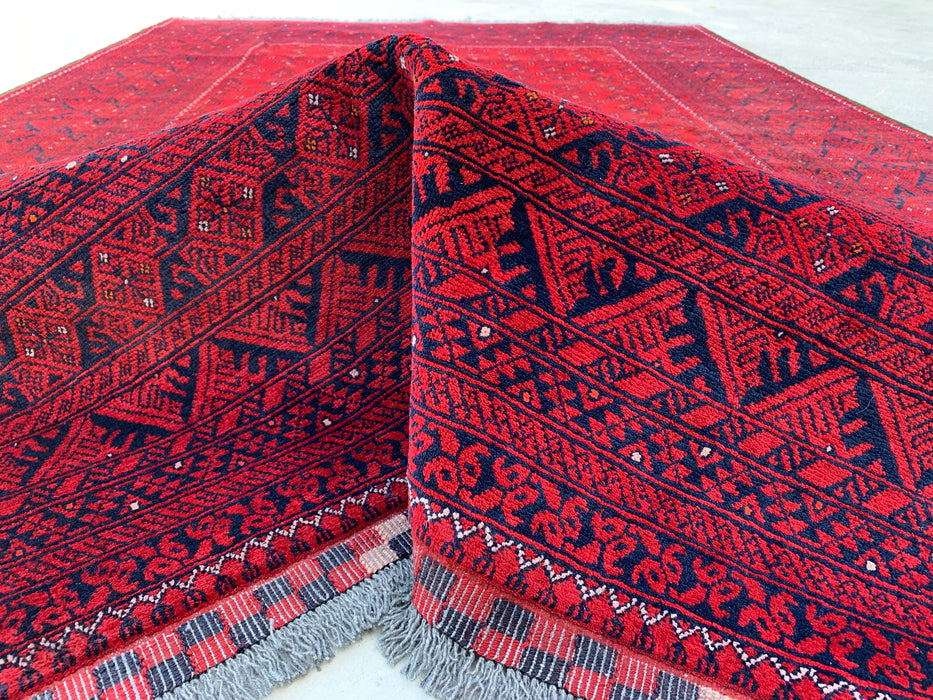 Handmade Persian Wool Area Rug 7x10 - Red Tribal Geometric Chobi Style Rug - Exact Size 9'7" x 6'6" - KBHM-618