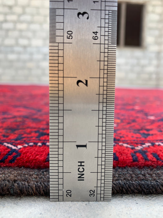 Handmade Persian Wool Area Rug 7x10 - Red Tribal Geometric Chobi Style Rug - Exact Size 9'7" x 6'6" - KBHM-618