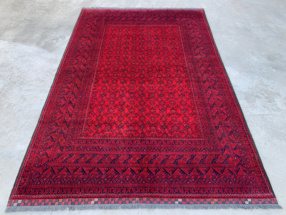 Handmade Persian Wool Area Rug 7x10 - Red Tribal Geometric Chobi Style Rug - Exact Size 9'7" x 6'6" - KBHM-618
