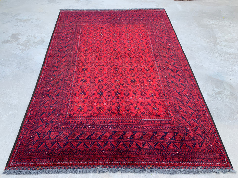 Handmade Persian Wool Area Rug 7x10 - Red Tribal Geometric Chobi Style Rug - Exact Size 9'7" x 6'6" - KBHM-618