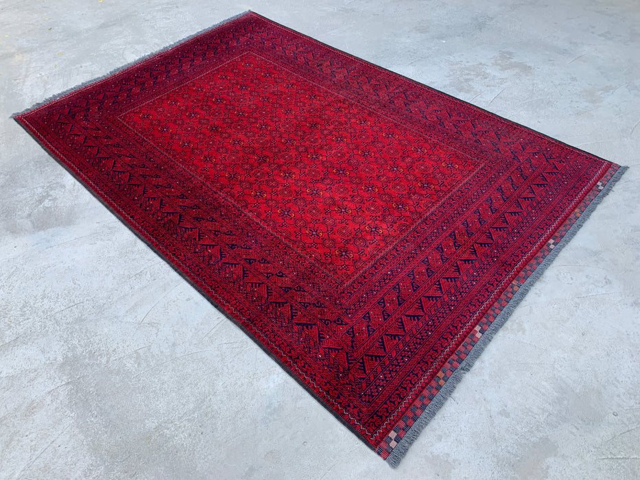 Handmade Persian Wool Area Rug 7x10 - Red Tribal Geometric Chobi Style Rug - Exact Size 9'7" x 6'6" - KBHM-618
