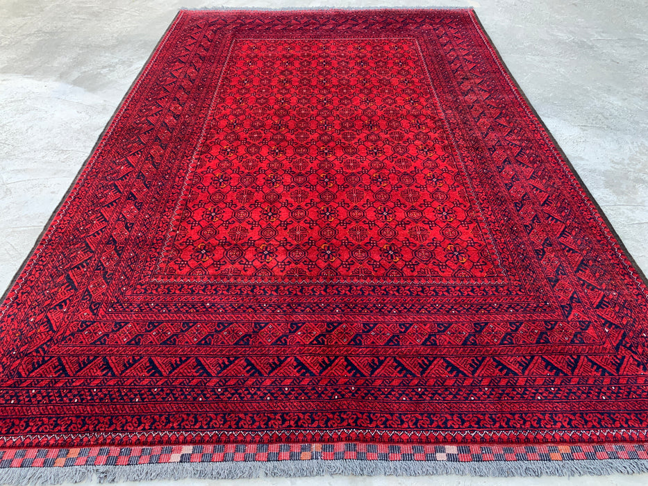 Handmade Persian Wool Area Rug 7x10 - Red Tribal Geometric Chobi Style Rug - Exact Size 9'7" x 6'6" - KBHM-618