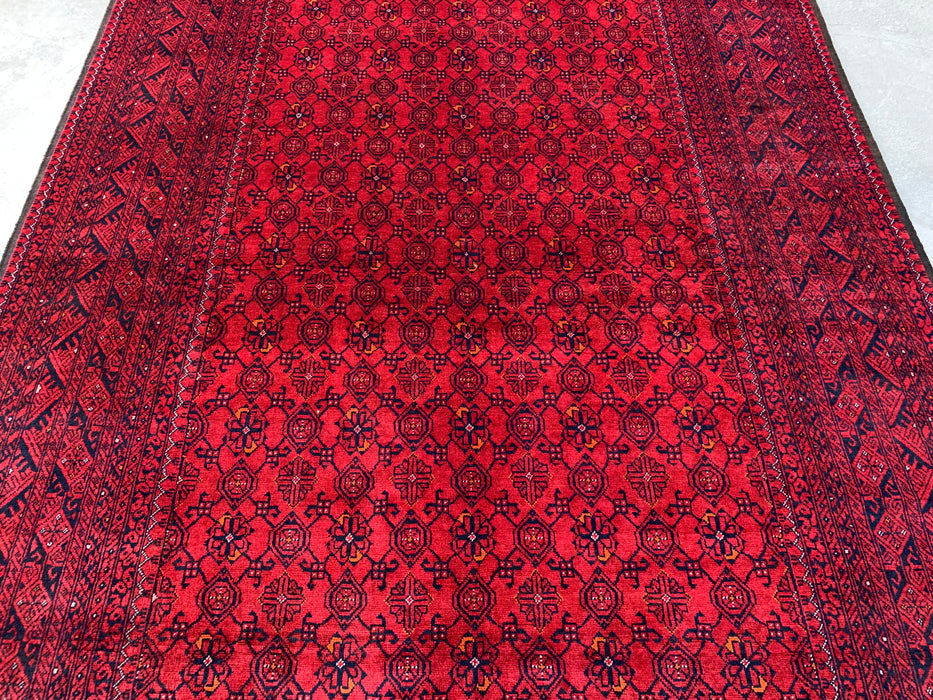 Handmade Persian Wool Area Rug 7x10 - Red Tribal Geometric Chobi Style Rug - Exact Size 9'7" x 6'6" - KBHM-618