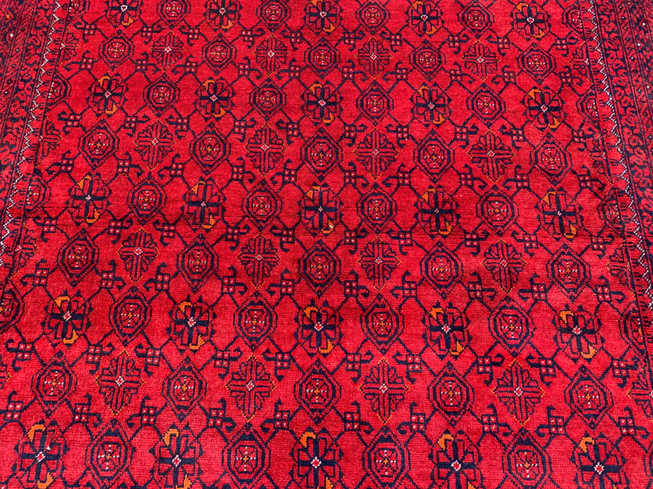 Handmade Persian Wool Area Rug 7x10 - Red Tribal Geometric Chobi Style Rug - Exact Size 9'7" x 6'6" - KBHM-618