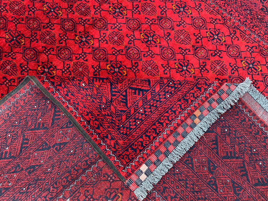 Handmade Persian Wool Area Rug 7x10 - Red Tribal Geometric Chobi Style Rug - Exact Size 9'7" x 6'6" - KBHM-618