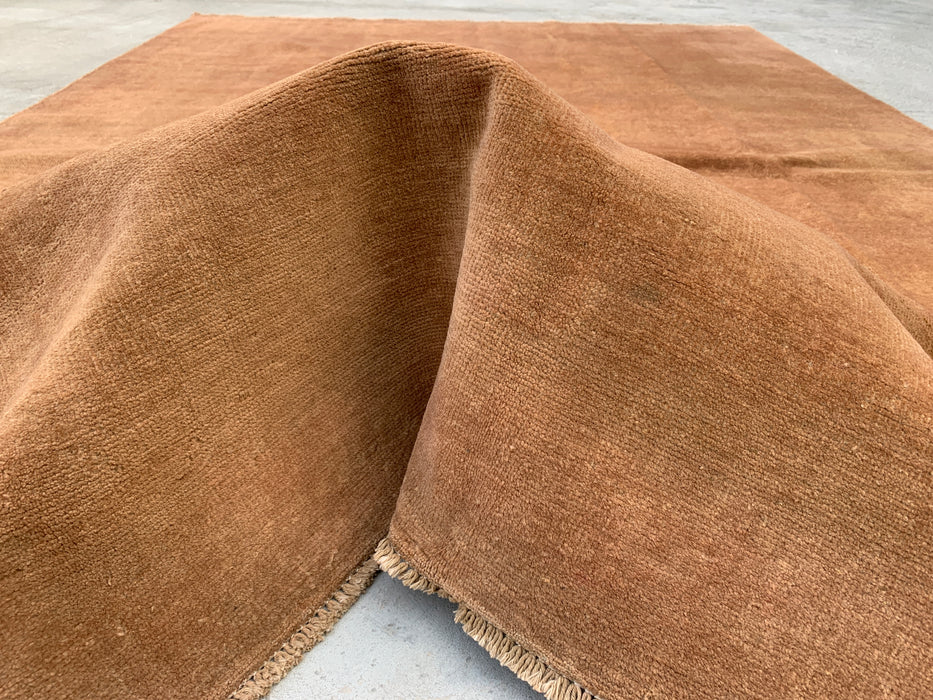 Handmade Persian Wool Area Rug 7x10 - Solid Brown Minimalist Chobi Style Rug - Exact Size 9'4" x 6'7" - KBHM-619