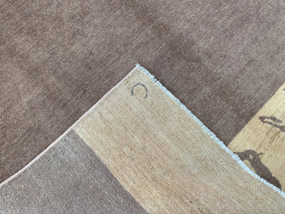 8'7 x 5'10 Hand-Knotted Peshawari Chobi Wool Rug - Brown Minimalist Bird Motif Area Rug - KBHM-620