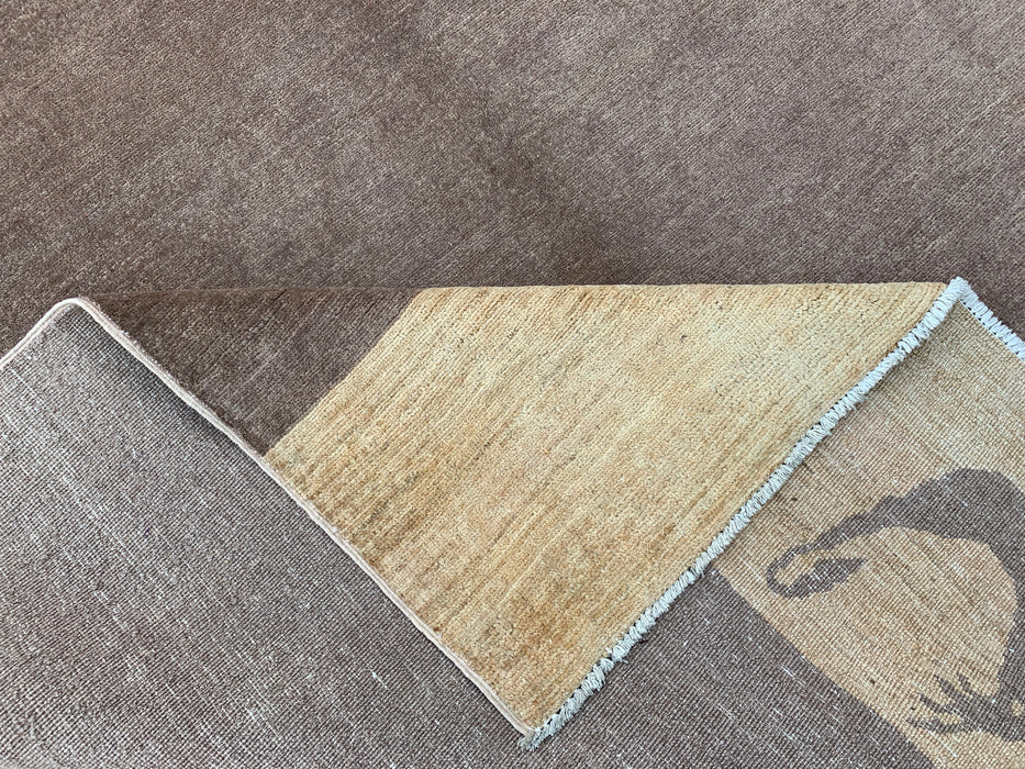 8'7 x 5'10 Hand-Knotted Peshawari Chobi Wool Rug - Brown Minimalist Bird Motif Area Rug - KBHM-620