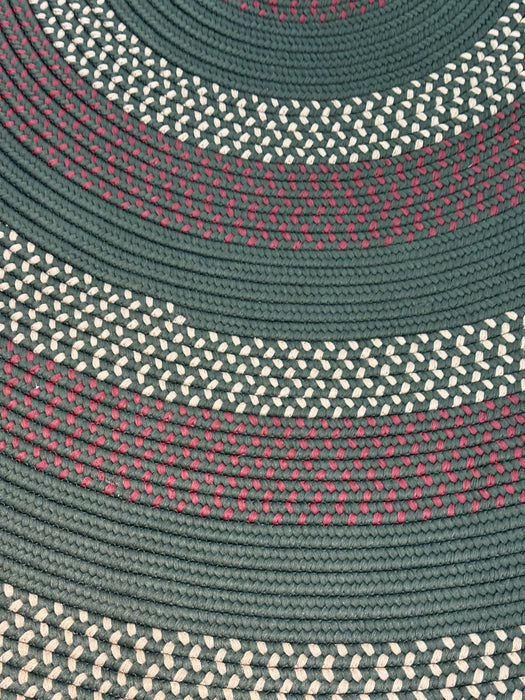 8' x 8' Round Braided Area Rug - Green/Ivory/Burgundy