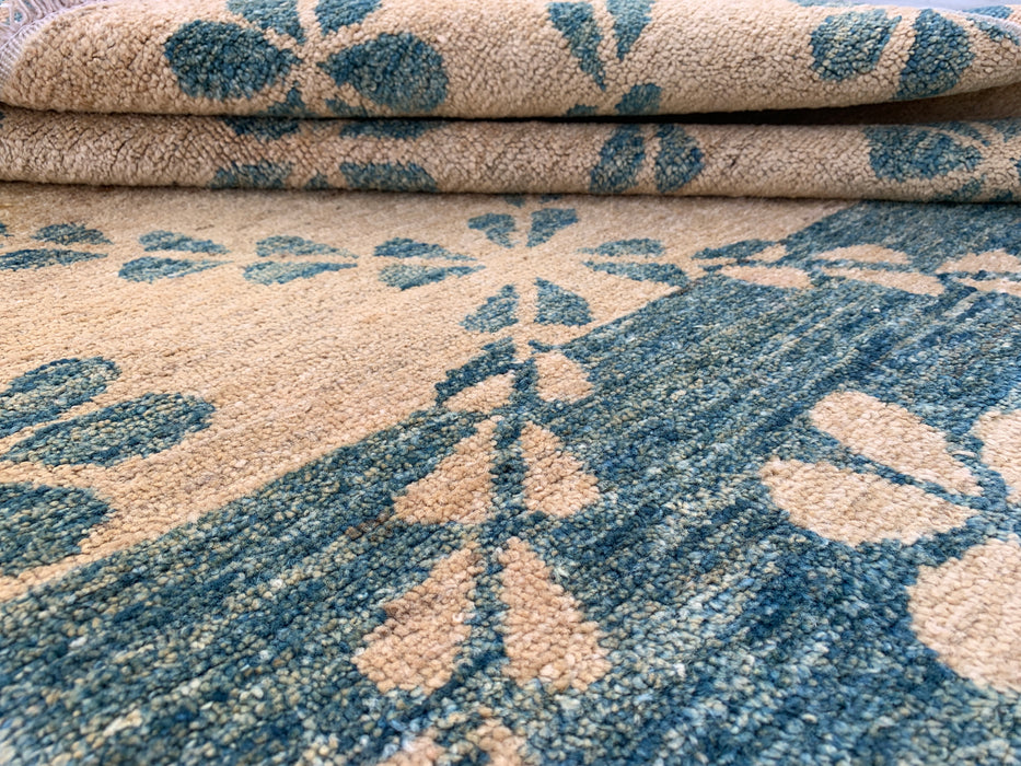 5'8 x 3'6 Hand-Knotted Peshawari Chobi Wool Rug - Teal Beige Geometric Floral Area Rug - KBHM-621