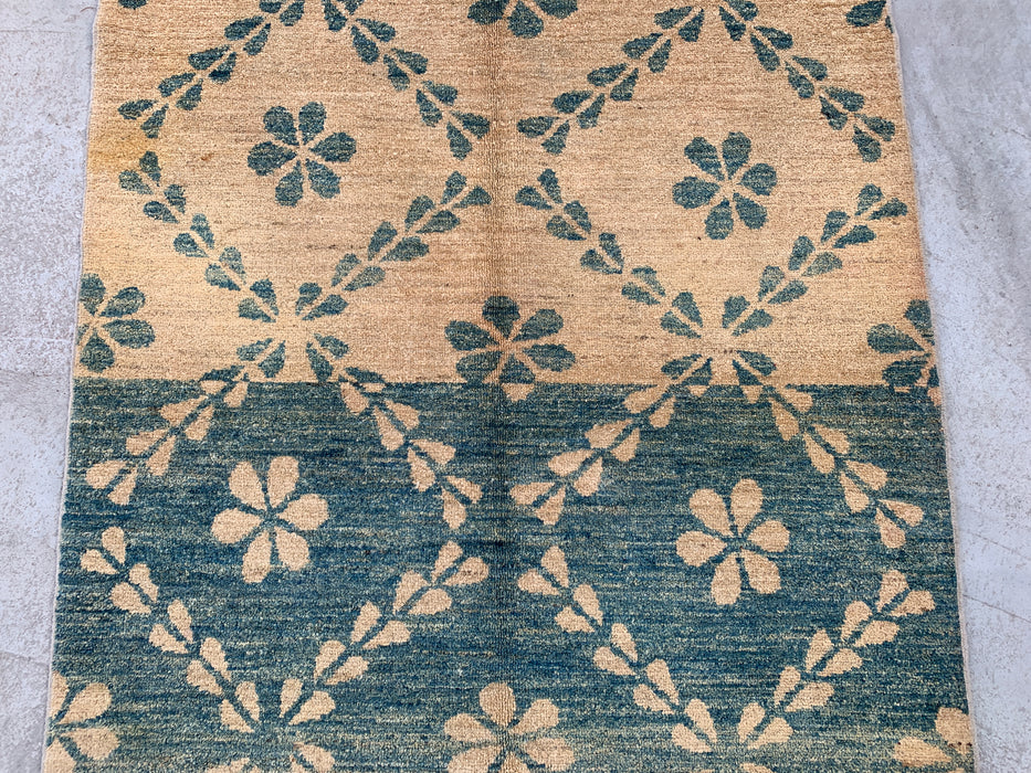 5'8 x 3'6 Hand-Knotted Peshawari Chobi Wool Rug - Teal Beige Geometric Floral Area Rug - KBHM-621