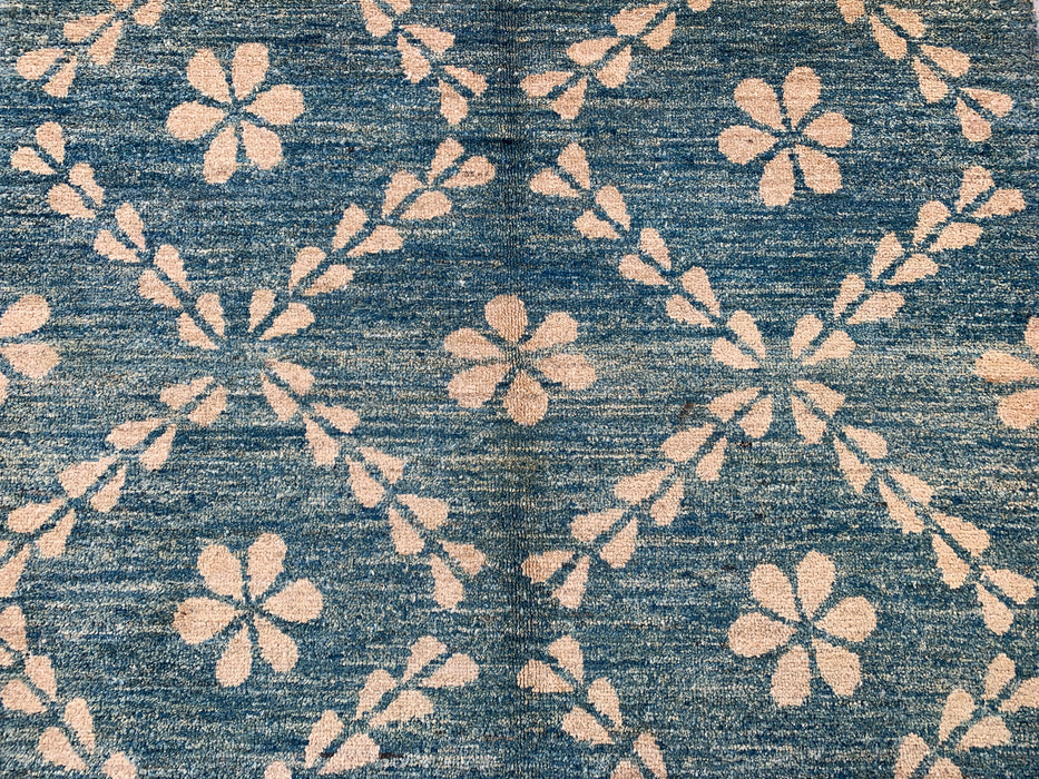 5'8 x 3'6 Hand-Knotted Peshawari Chobi Wool Rug - Teal Beige Geometric Floral Area Rug - KBHM-621
