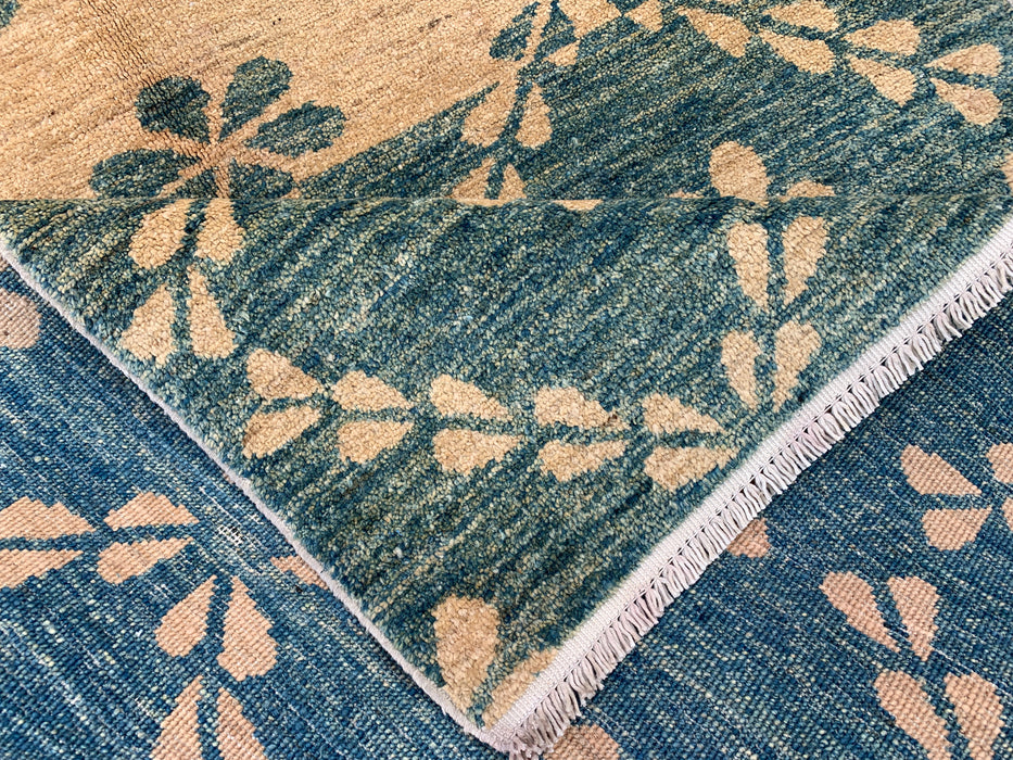 5'8 x 3'6 Hand-Knotted Peshawari Chobi Wool Rug - Teal Beige Geometric Floral Area Rug - KBHM-621