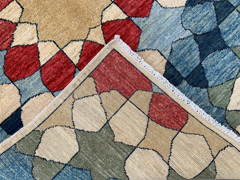 5'10 x 3'10 Hand-Knotted Peshawari Chobi Wool Rug - Blue Geometric Contemporary Area Rug - KBHM-622
