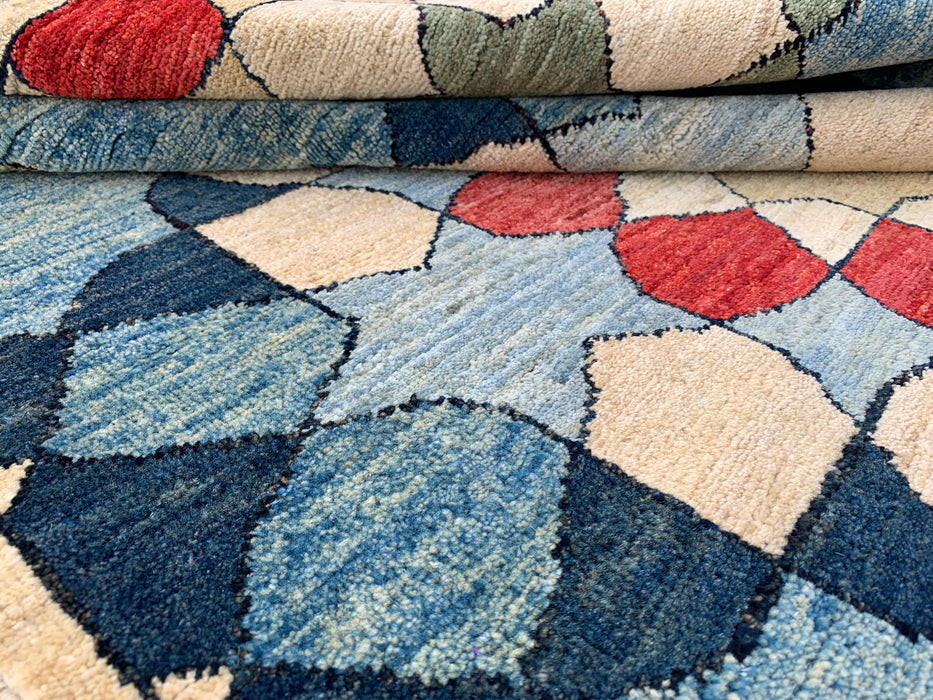 5'10 x 3'10 Hand-Knotted Peshawari Chobi Wool Rug - Blue Geometric Contemporary Area Rug - KBHM-622