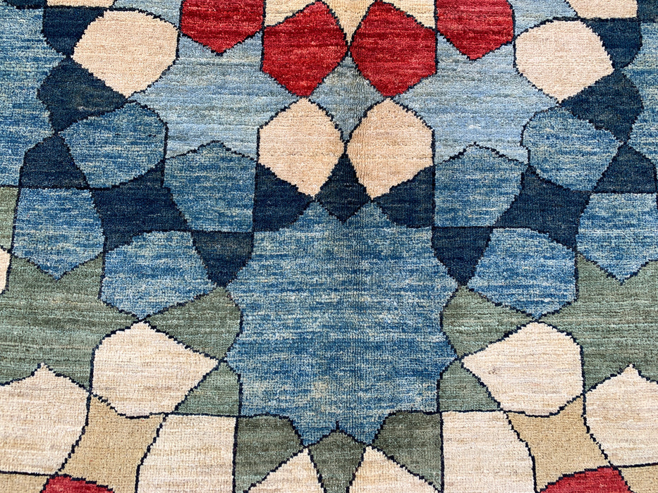 5'10 x 3'10 Hand-Knotted Peshawari Chobi Wool Rug - Blue Geometric Contemporary Area Rug - KBHM-622