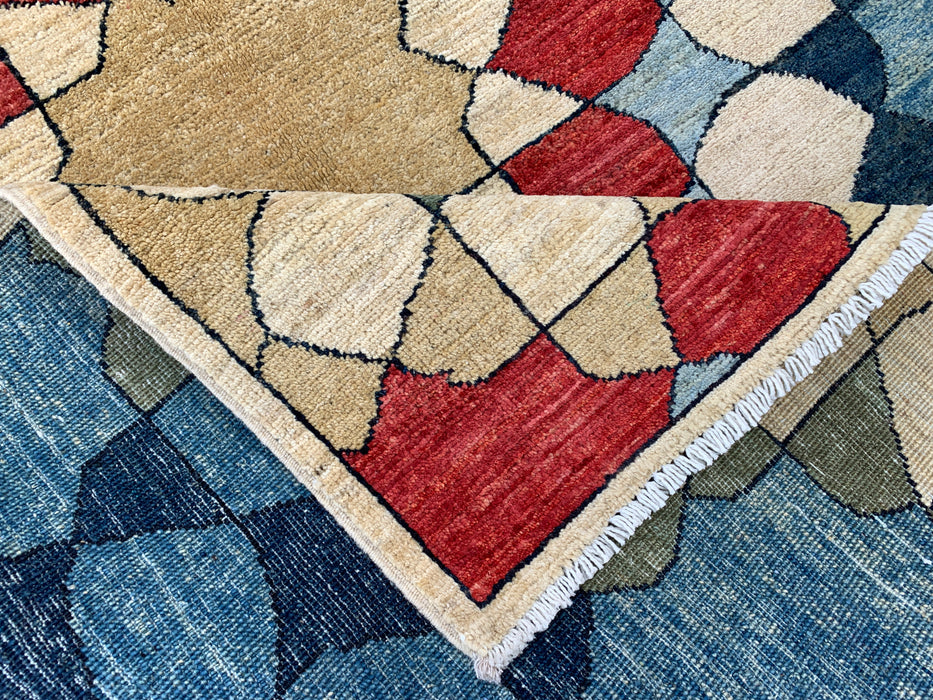 5'10 x 3'10 Hand-Knotted Peshawari Chobi Wool Rug - Blue Geometric Contemporary Area Rug - KBHM-622