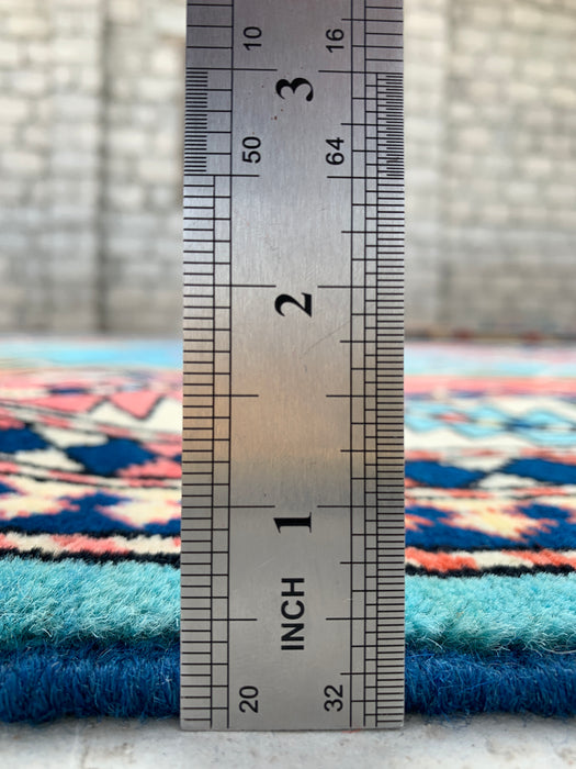 6'4 x 5'0 Hand-Knotted Peshawari Chobi Wool Rug - Turquoise Geometric Tribal Area Rug - KBHM-624