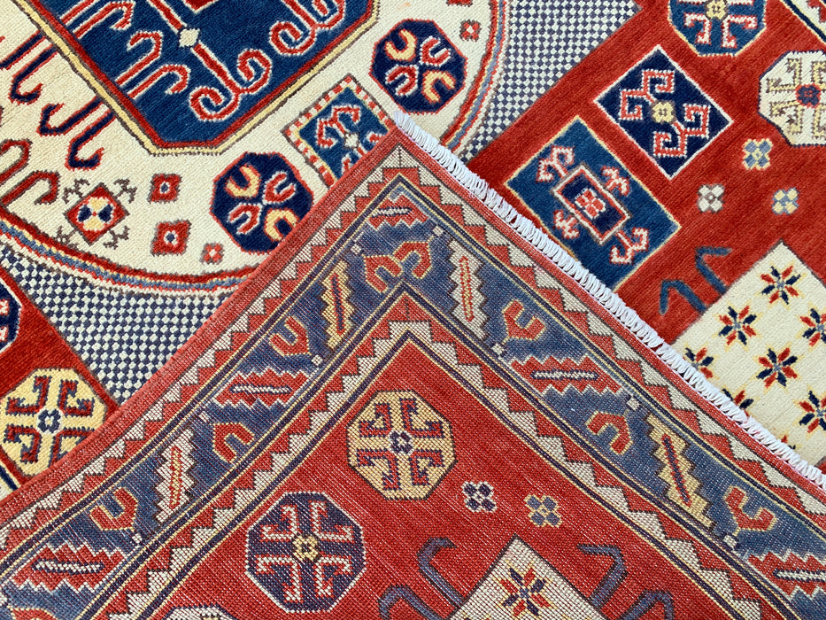 6'7 x 4'1 Hand-Knotted Peshawari Chobi Wool Rug - Red Tribal Geometric Area Rug - KBHM-625