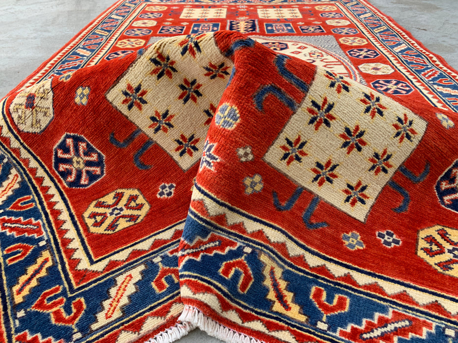 6'7 x 4'1 Hand-Knotted Peshawari Chobi Wool Rug - Red Tribal Geometric Area Rug - KBHM-625