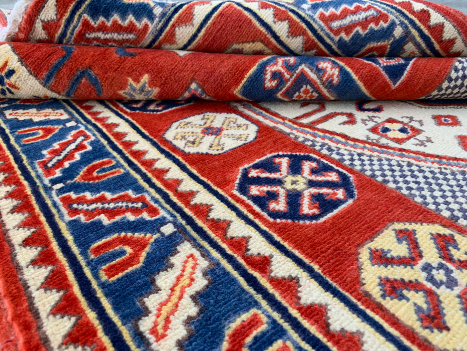 6'7 x 4'1 Hand-Knotted Peshawari Chobi Wool Rug - Red Tribal Geometric Area Rug - KBHM-625