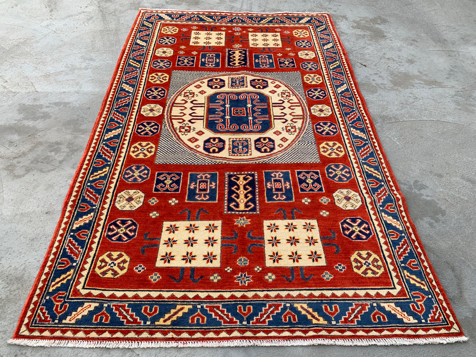 6'7 x 4'1 Hand-Knotted Peshawari Chobi Wool Rug - Red Tribal Geometric Area Rug - KBHM-625