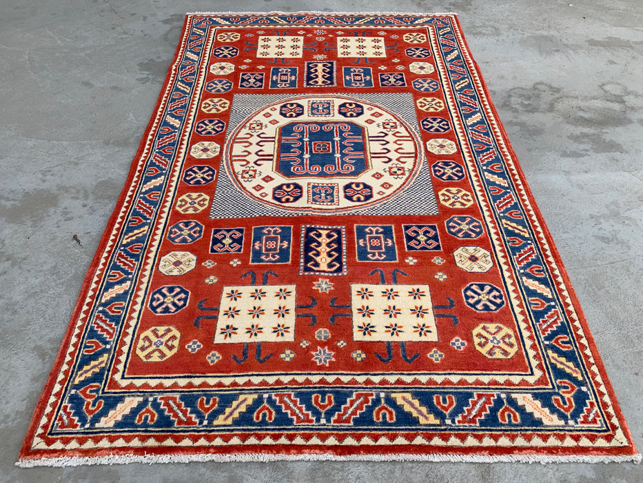 6'7 x 4'1 Hand-Knotted Peshawari Chobi Wool Rug - Red Tribal Geometric Area Rug - KBHM-625