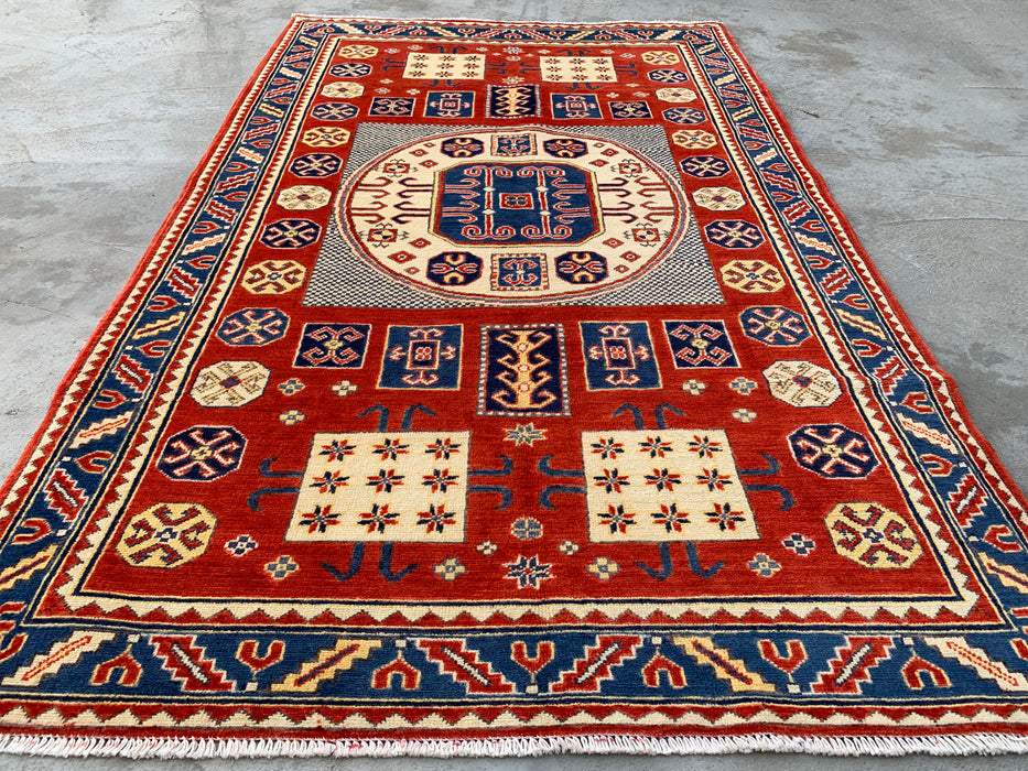 6'7 x 4'1 Hand-Knotted Peshawari Chobi Wool Rug - Red Tribal Geometric Area Rug - KBHM-625