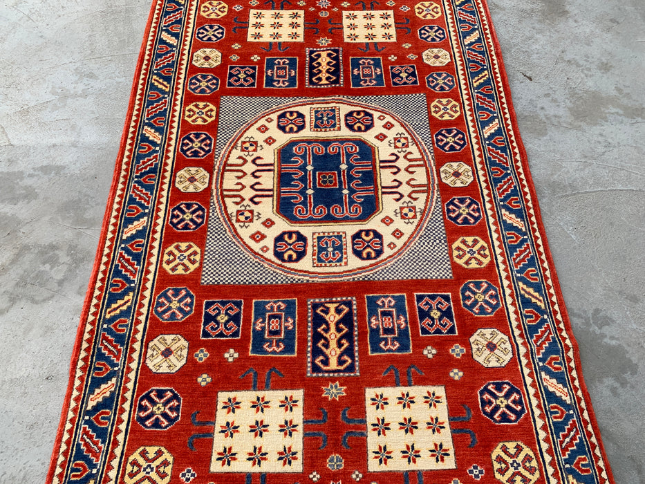 6'7 x 4'1 Hand-Knotted Peshawari Chobi Wool Rug - Red Tribal Geometric Area Rug - KBHM-625