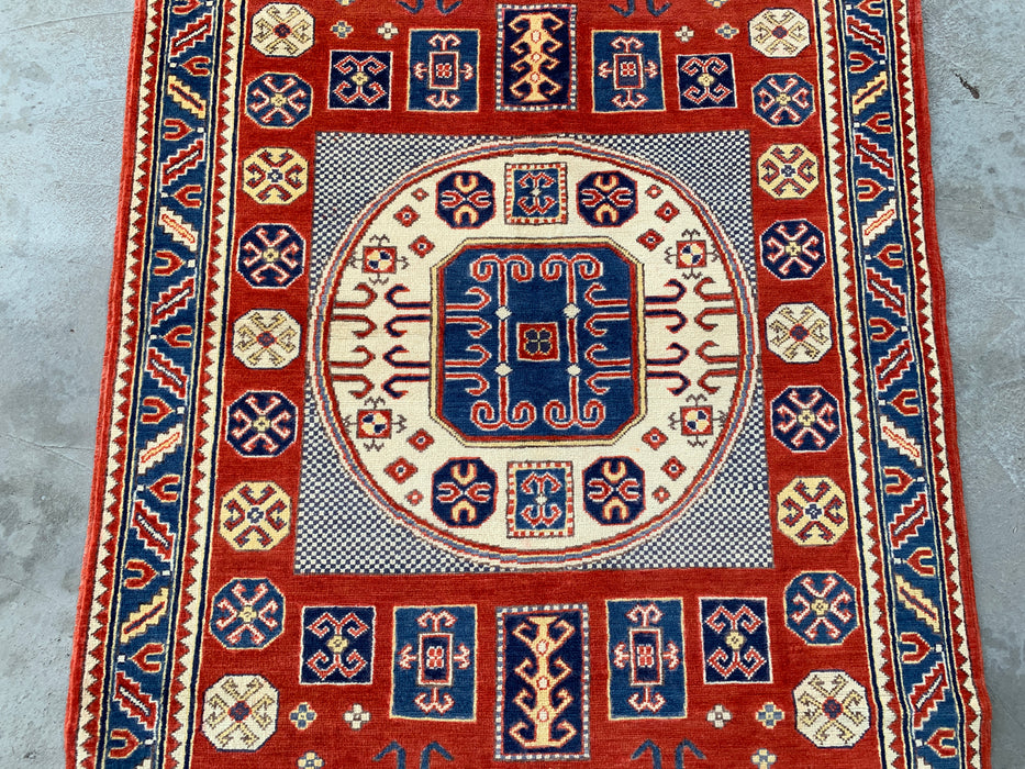 6'7 x 4'1 Hand-Knotted Peshawari Chobi Wool Rug - Red Tribal Geometric Area Rug - KBHM-625