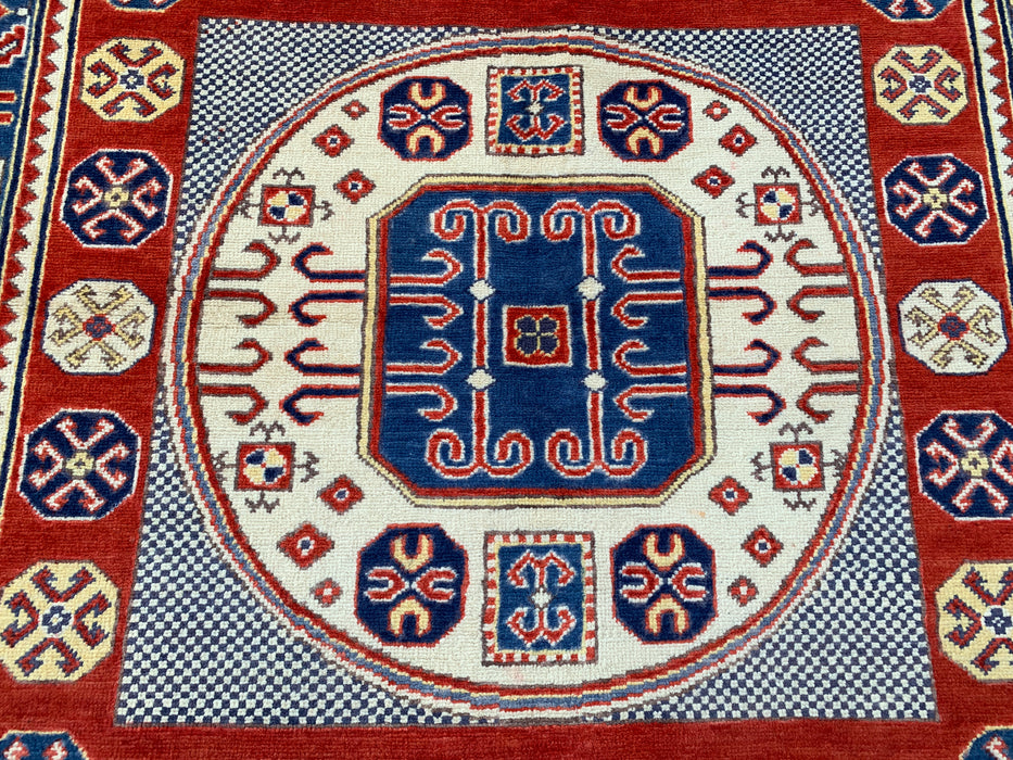 6'7 x 4'1 Hand-Knotted Peshawari Chobi Wool Rug - Red Tribal Geometric Area Rug - KBHM-625