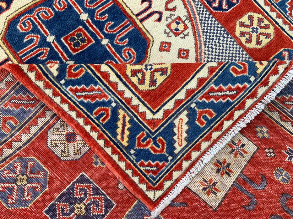 6'7 x 4'1 Hand-Knotted Peshawari Chobi Wool Rug - Red Tribal Geometric Area Rug - KBHM-625
