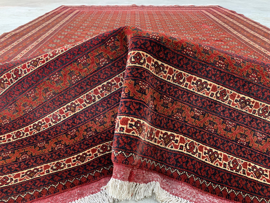 Handmade Persian Wool Area Rug 7x10 - Red Tribal Geometric Chobi Style Rug - Exact Size 9'4" x 6'7" - KBHM-626
