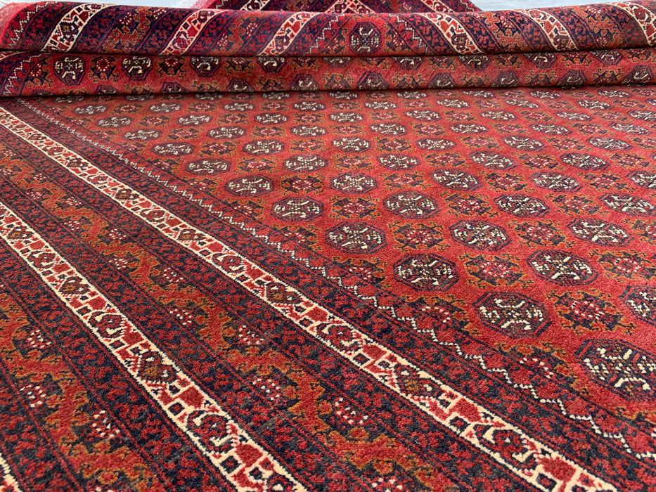 Handmade Persian Wool Area Rug 7x10 - Red Tribal Geometric Chobi Style Rug - Exact Size 9'4" x 6'7" - KBHM-626