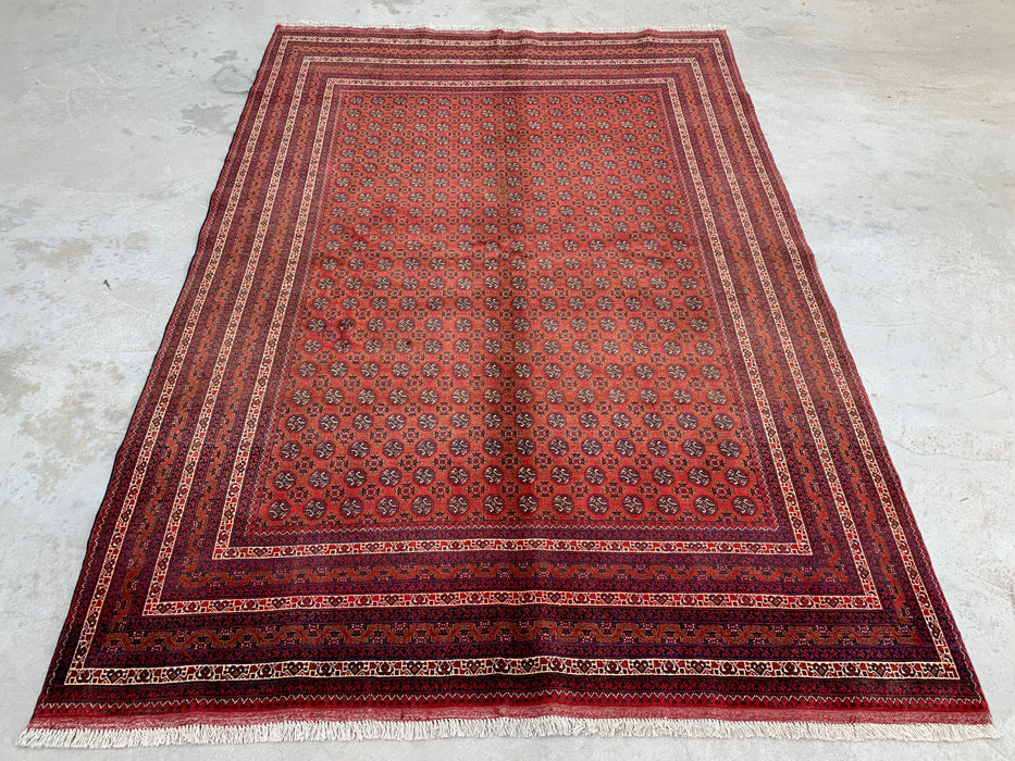 Handmade Persian Wool Area Rug 7x10 - Red Tribal Geometric Chobi Style Rug - Exact Size 9'4" x 6'7" - KBHM-626